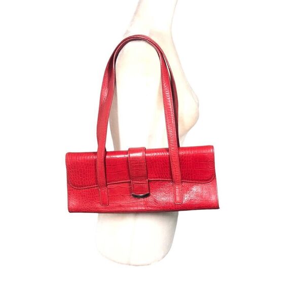 Alfani Purse Womens Red Emilia Buckle Crocodile Embossed Leather Retro 90's - Picture 6 of 15